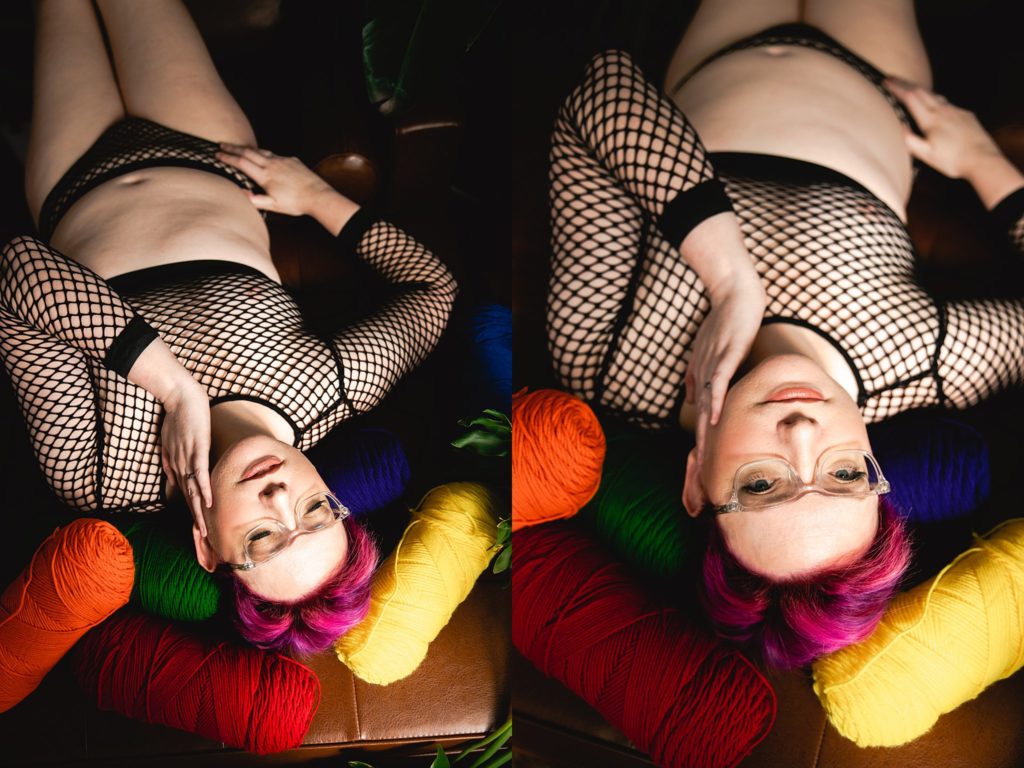 queer body positive boudoir photos with yarn hobbyist