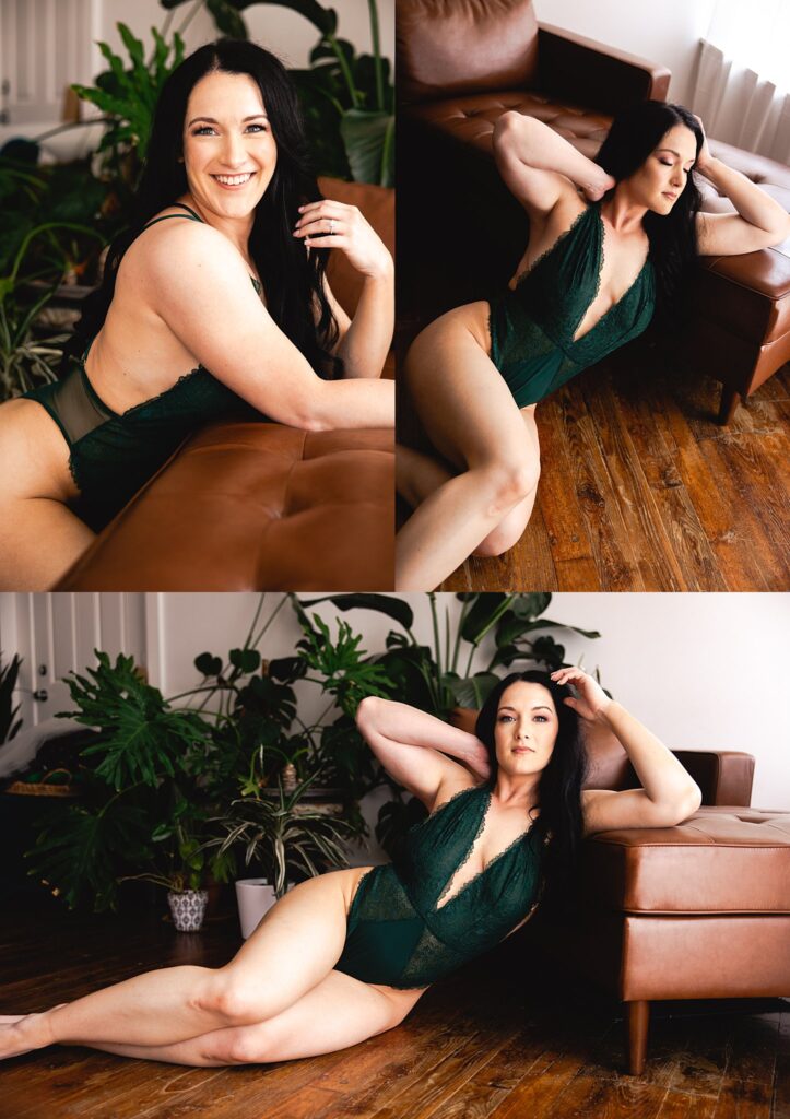 boudoir in green amazon outfit